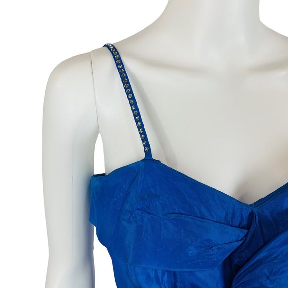Vintage 50s Sapphire Dress Rhinestone Straps Blue Sweetheart Prom Gown | W 26" - Picture 5 of 16